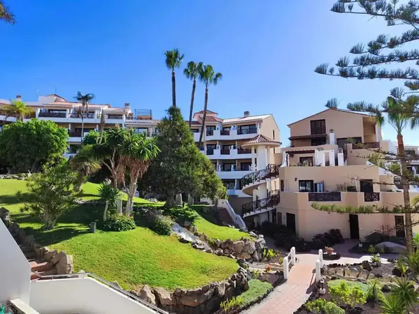 Parque Albatros apartment buildings surrounded by tropical gardens, Golf del Sur, Tenerife