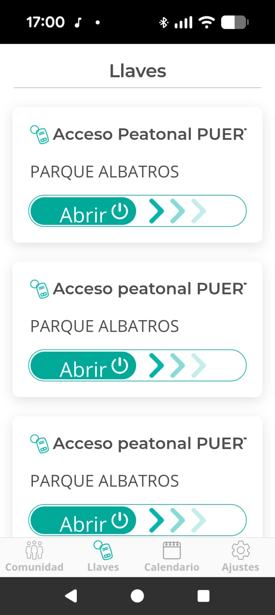 Mobile app pedestrian access Parque Albatros