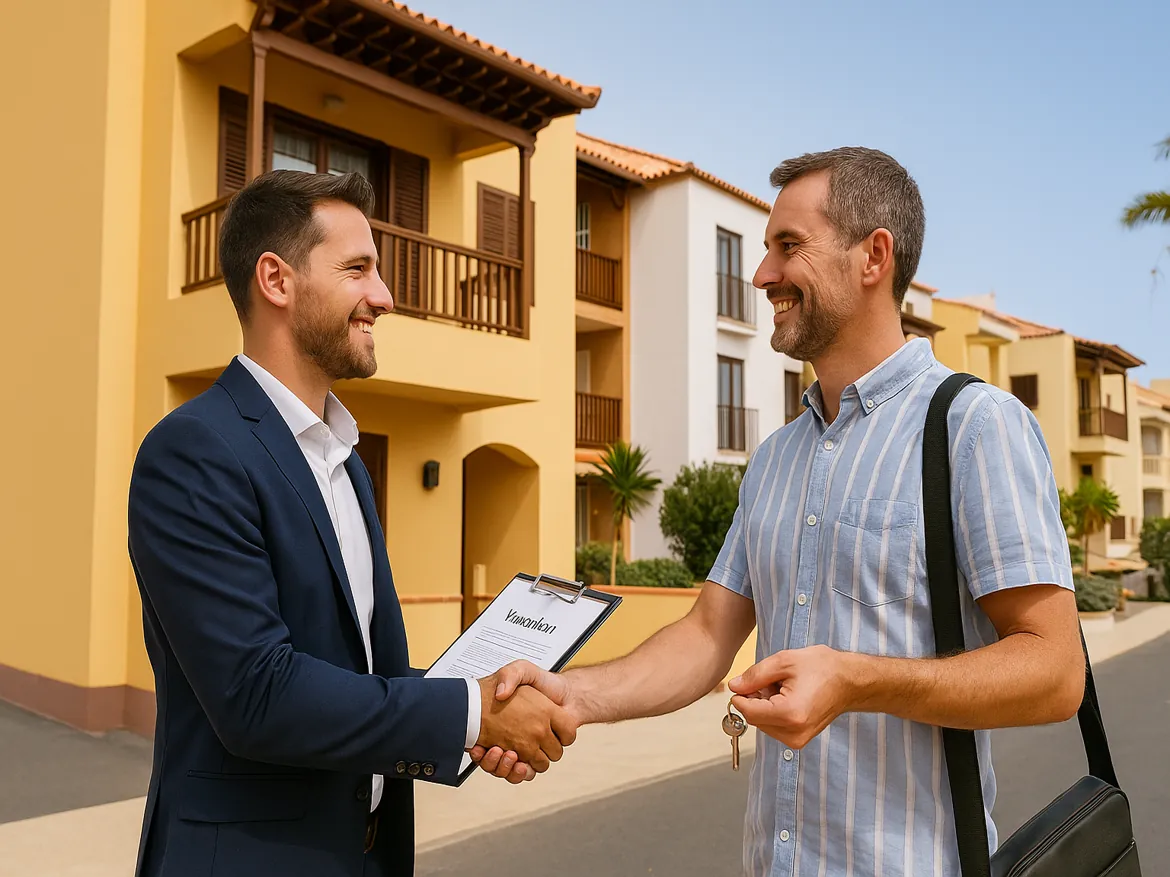 Men shaking hands over real estate deal