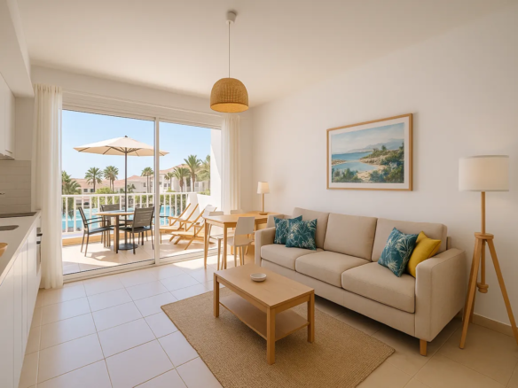 Bright living room with balcony view.