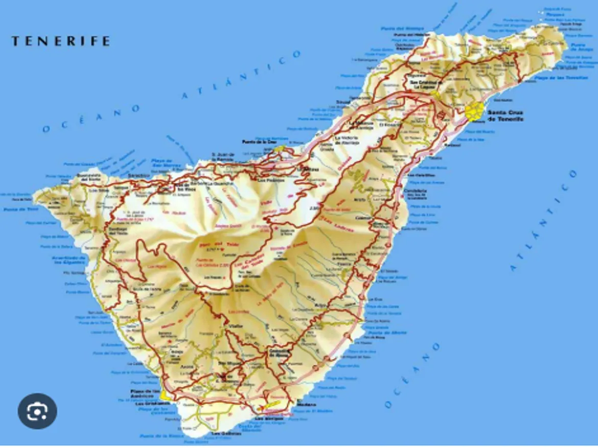 Map of Tenerife island roads and towns